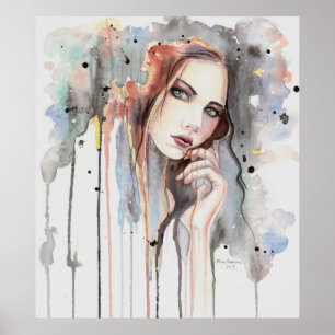 Poster Retrato Abstrato de Aquarela de Atitude Arte Gotej
