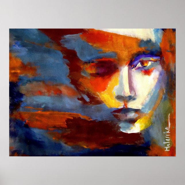 Póster Retrato abstrato de uma mulher pintando - Impressõ (Frente)