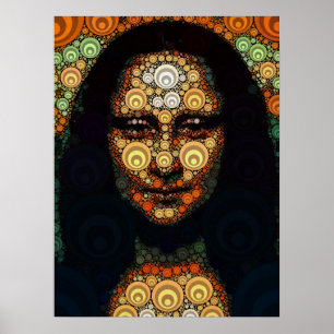 Poster Retrato Abstrato Inspirado na Mona Lisa Geométrica