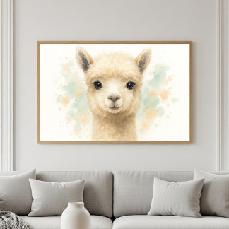 Poster Retrato Alpaca Watercolor Adorável