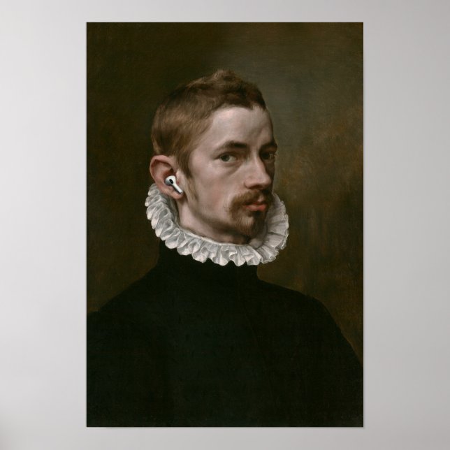 Poster Retrato antigo de homem com fones de ouvido. (Frente)