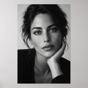 Poster Retrato aproximado de mulher preto e branco