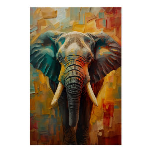 Póster Retrato Artístico de Elefante – Pintura a Óleo Vib