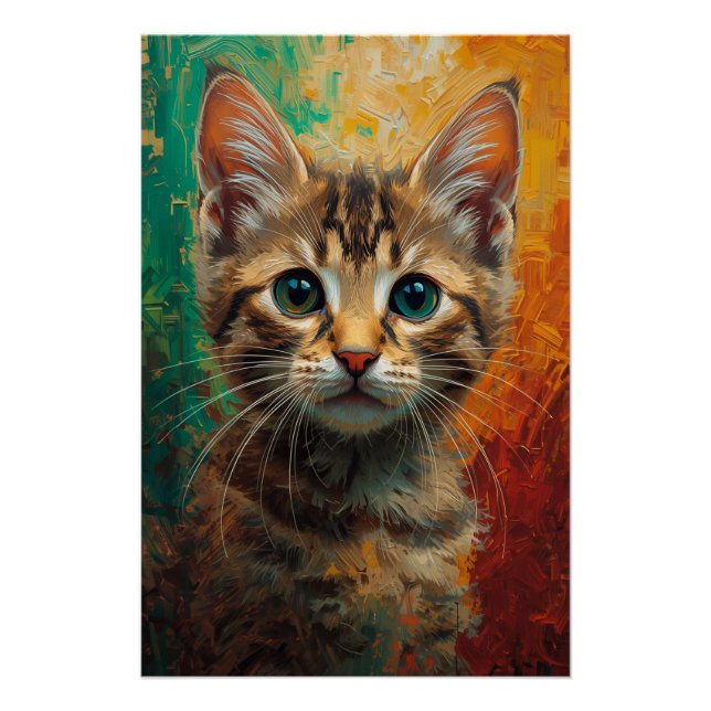 Póster Retrato Artístico De Kitten - Pintura A Óleo Vibra (Frente)