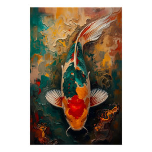 Póster Retrato Artístico de Peixe Koi Japonês em Pintura 