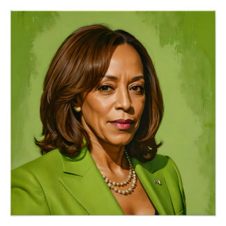 Póster Retrato Artístico Kamala Harris, Versão Verde