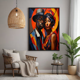 Póster Retrato Casal-Cubismo-Abstrato Negrito - Arte Mode