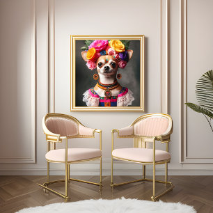 Póster Retrato Chihuahua Frida Kalo