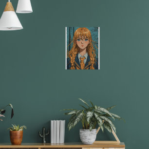 Poster Retrato Clássico de Garota de Escola de Anime