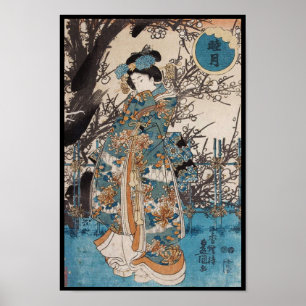 Poster Retrato clássico vintage de geisha japonesa ukiyo-