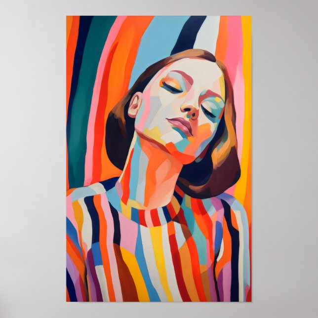 Poster Retrato colorido Abstrato de uma mulher (Frente)