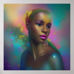 Poster Retrato colorido borboleta azul roxa rosa