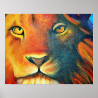 Retrato Colorido Da Cabeça De Leão, Pintura De Óle