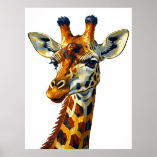 Poster Retrato Colorido de Girafa Pintura a Óleo Arte