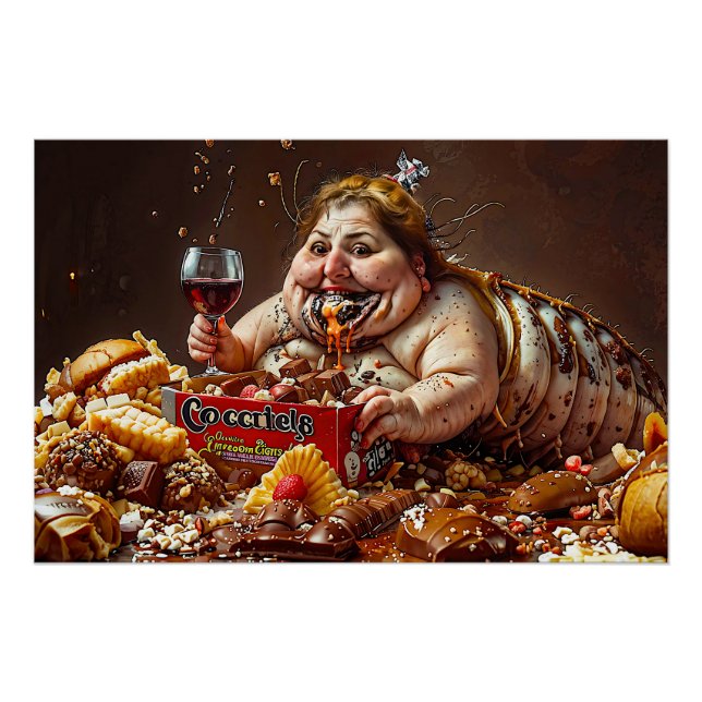 Póster Retrato Colorido "Rainha do Decaimento Glutônico" (Frente)
