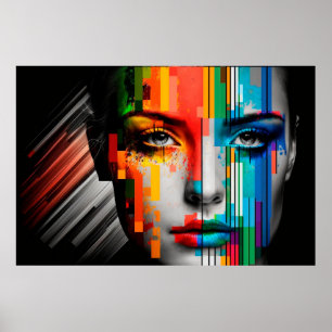 Poster Retrato com tiras de cores na face da mulher