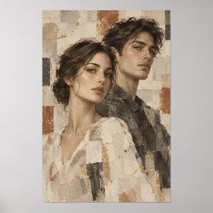 Poster Retrato Contemporâneo de Casal Neutro Abstrato na 