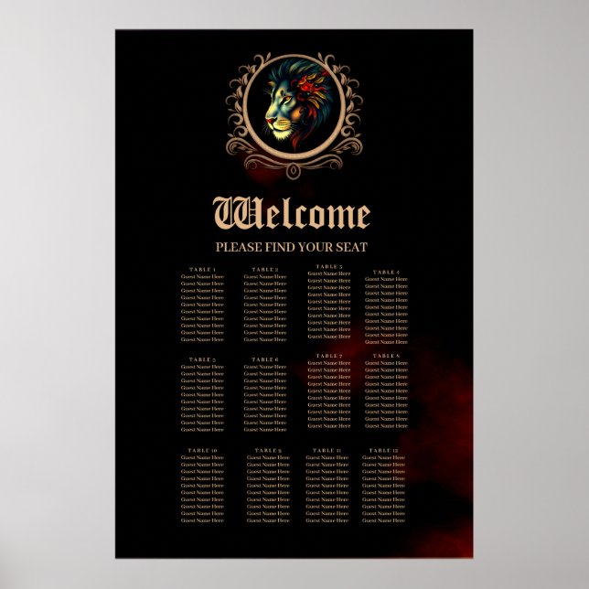 Poster Retrato da cabeça de leão estilizado em Mandala (Frente)