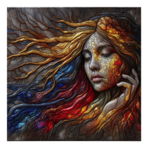 Póster Retrato da face feminina Arte relevo