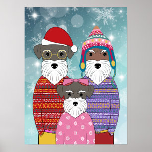 Poster Retrato da Família de Natal Miniatura Schnauzers
