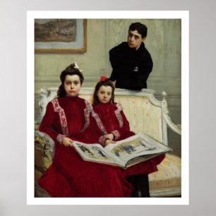 Póster Retrato da família de um menino e dos seus dois