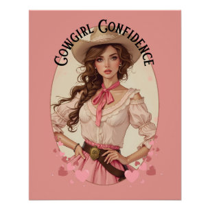 Póster Retrato da Moda Ocidental da Coquette Cowgirl