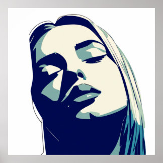 Poster Retrato da Mulher Azul Elegante