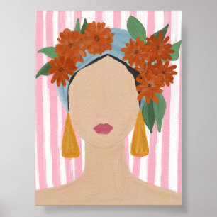 Poster Retrato da Mulher Boho com Cabeça Floral
