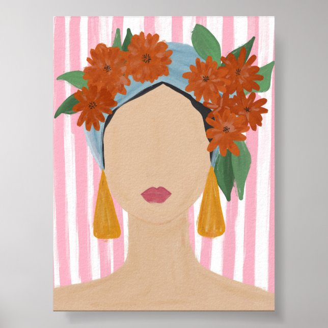 Poster Retrato da Mulher Boho com Cabeça Floral (Frente)