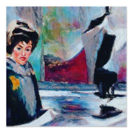 Póster Retrato da Mulher Vintage com fundo de Abstrato