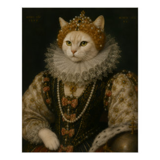 Póster Retrato da Rainha Gata Majestosa Elizabeth I Renas