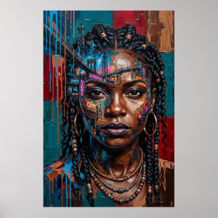 Poster Retrato da Rainha Negra do Afrofuturismo Urbano da