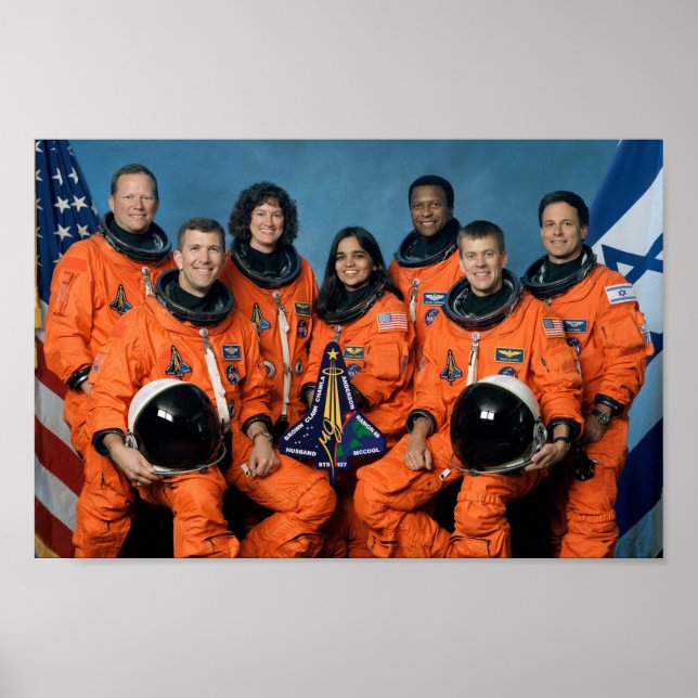 Póster Retrato da Tripulação Columbia do Shuttle Espacial (Frente)