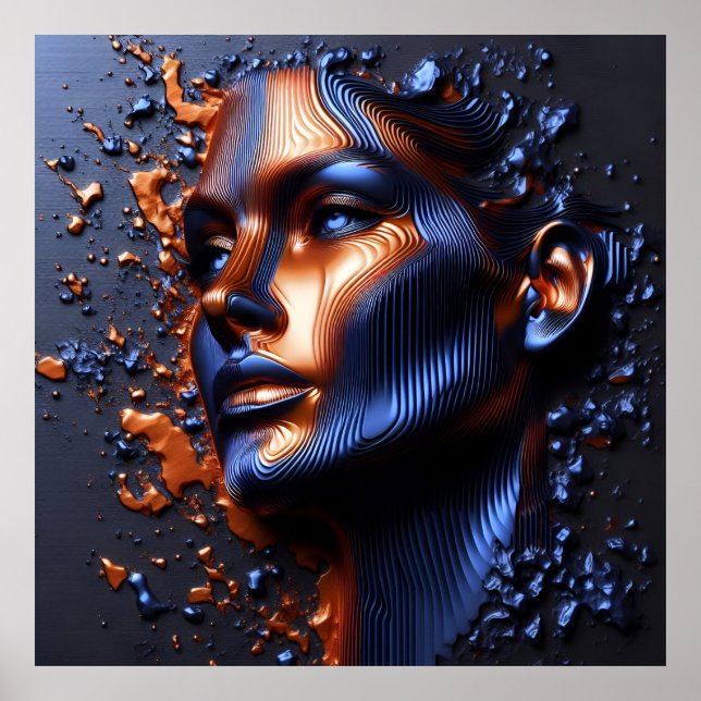 Poster Retrato de Abstrato da face de uma mulher em relev (Frente)