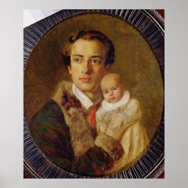 Póster Retrato de Alexander Herzen com seu filho, 1840 (Frente)