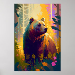 Poster Retrato De Animais De Urso Grizzly Pintando Arte S