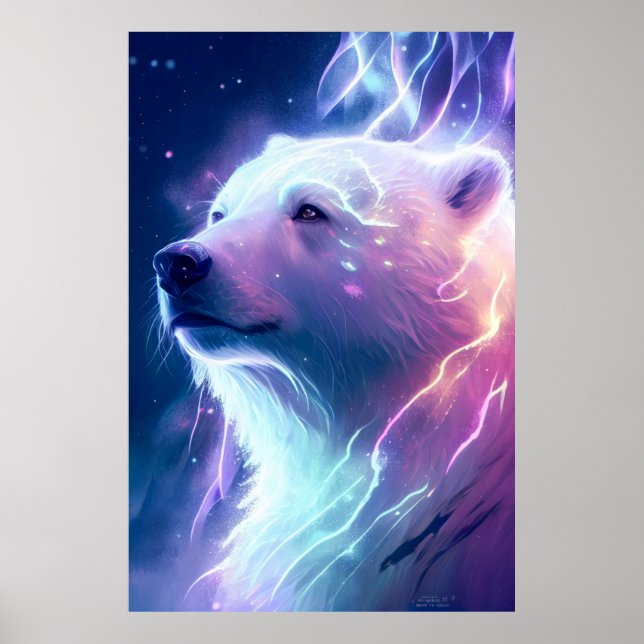 Poster Retrato de Animais de Urso Polar Pintando com Vida (Frente)