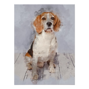 Póster Retrato de Aquarela de Beagle Cute