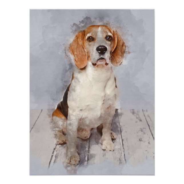 Póster Retrato de Aquarela de Beagle Cute (Frente)