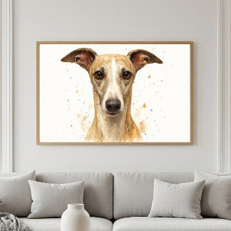 Poster Retrato de Aquarela de Whippet Elegante