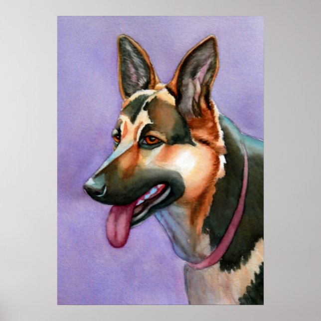Póster Retrato de Aquarela do german shepherd (Frente)
