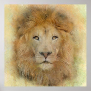 Poster Retrato de Aquarela Lion Afro