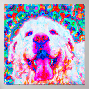 Poster Retrato de Arte Cão Louco e Feliz Excelente Pirené