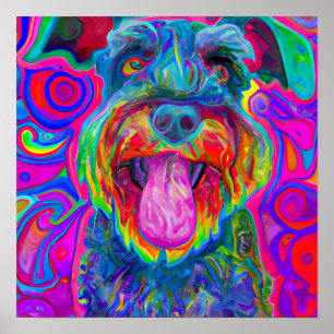 Poster Retrato de Arte de Cachorro Louco e Feliz
