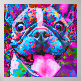 Poster Retrato de Arte de Cachorro Louco Feliz Francês
