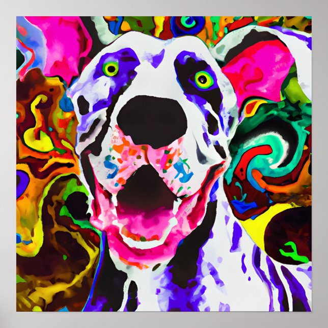 Poster Retrato de Arte de Cão Louco e Feliz (Frente)