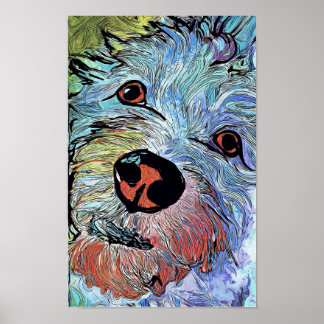 Poster Retrato de Arte de Westie Colorido Psicodélico