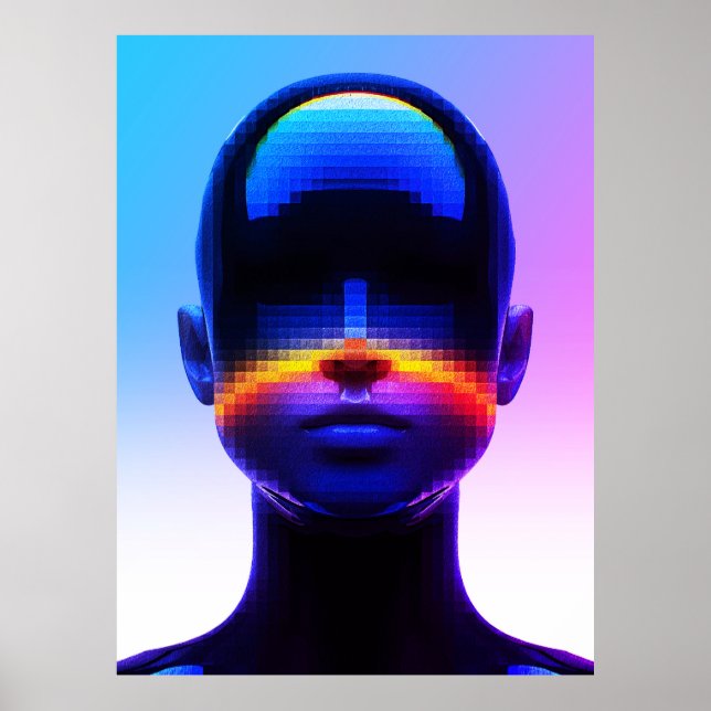 Poster Retrato de Arte Futurística em Pixel - Abstrato di (Frente)