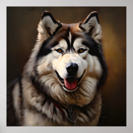 Poster Retrato de Arte Realista Malamute do Alaska