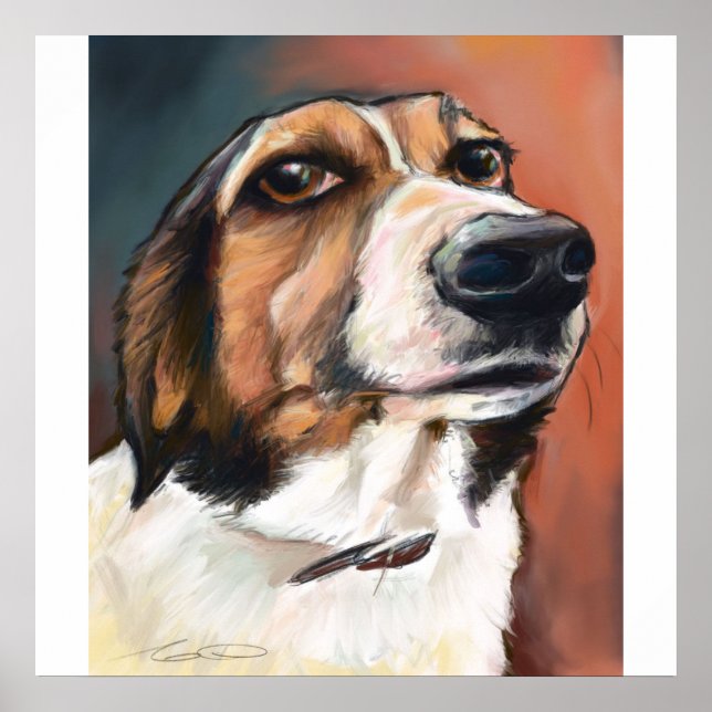 Poster Retrato de Beagle | Desenho De Lápis Colorido (Frente)